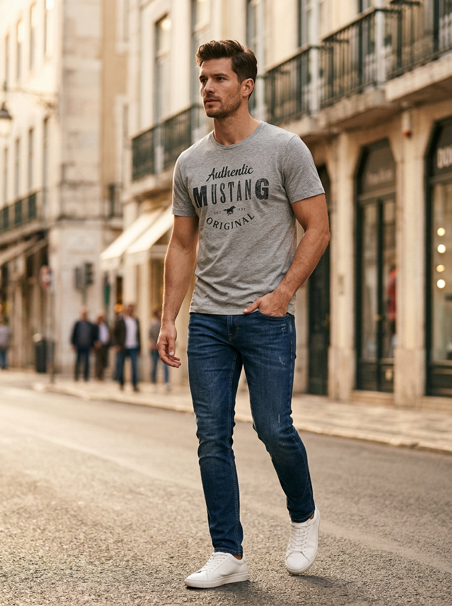 T-Shirt Mustag Denim Vintage Uomo